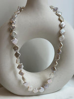 unique white iridescent freshwater square Keshi pearls s925 silver necklace strand for her wedding gift