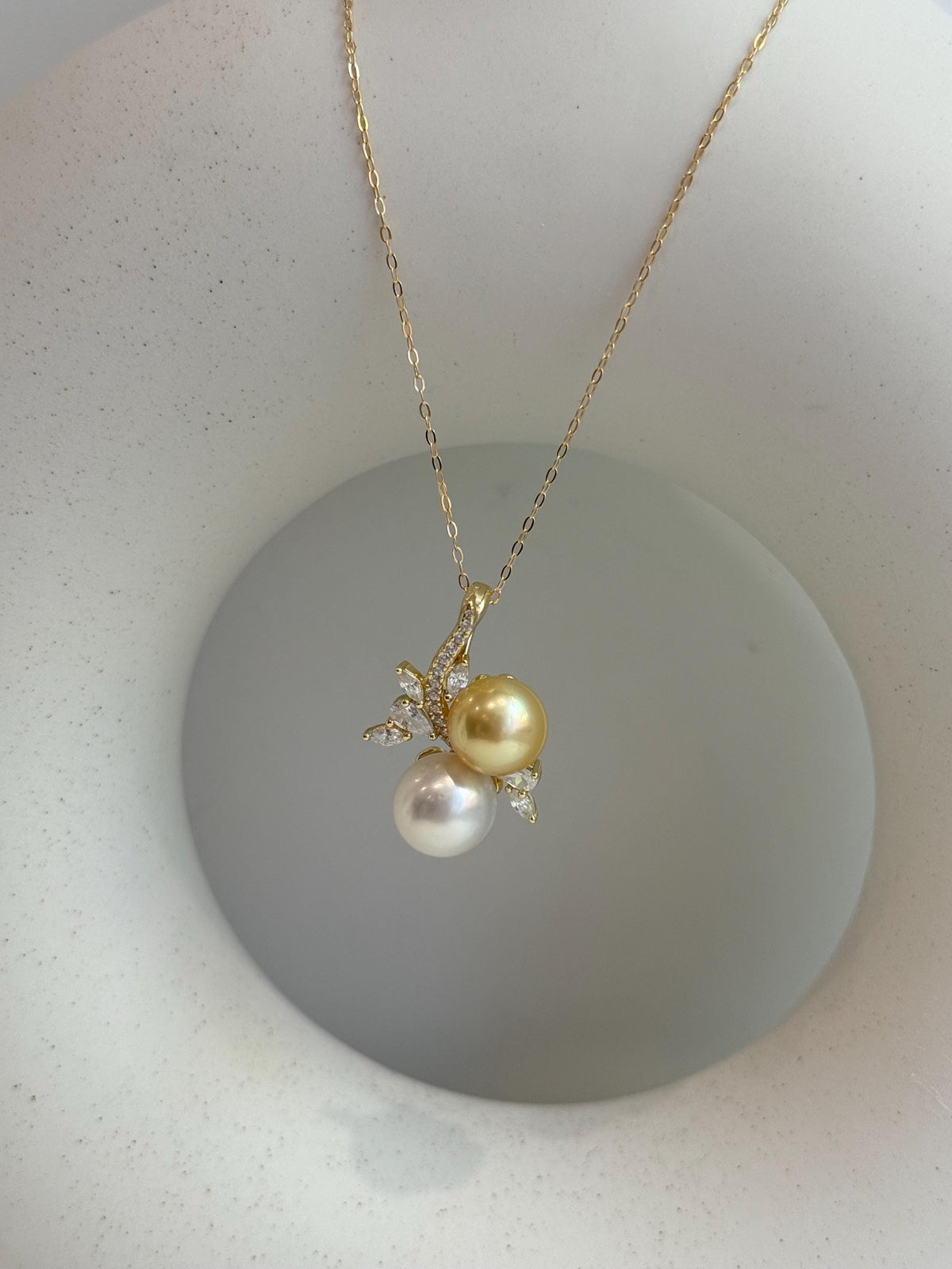 Australian ocean white pearl South sea golden pearl s925 silver floral pendant silver necklace set for her engagement