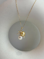 Australian ocean white pearl South sea golden pearl s925 silver floral pendant silver necklace set for her engagement