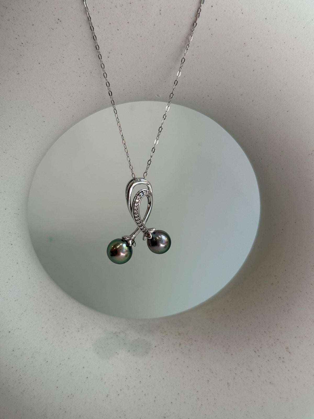 Tahitian peacock green double pearls s925 silver cherry stylish pendant necklace set for her wedding gift