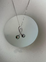 Tahitian peacock green double pearls s925 silver cherry stylish pendant necklace set for her wedding gift