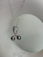 Tahitian peacock green double pearls s925 silver cherry stylish pendant necklace set for her engagement