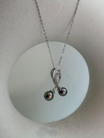Tahitian peacock green double pearls s925 silver cherry stylish pendant necklace set for her holiday gift