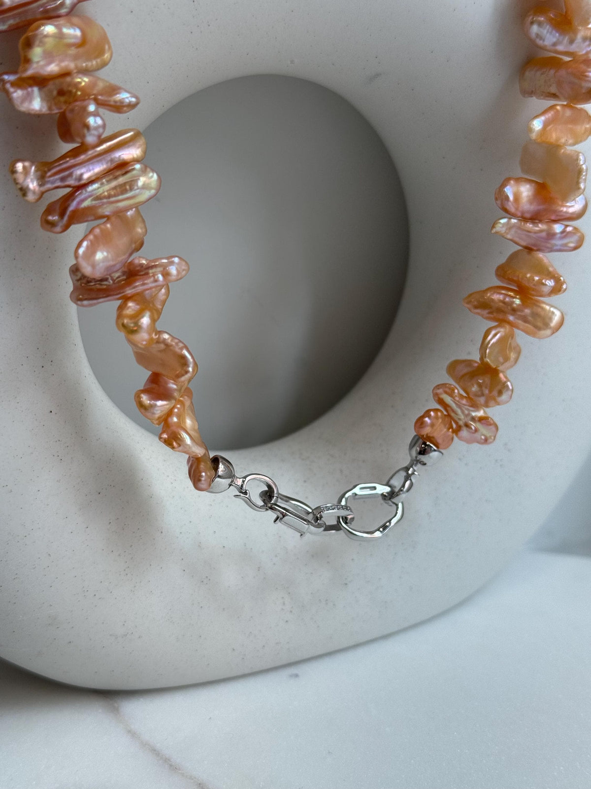 peach gold Keshi pearls s925 silver earrings for her birthday