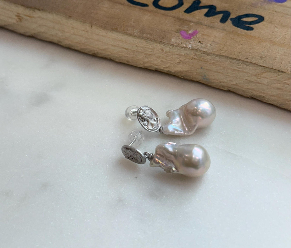 white iridescent baroque pearls s925 silver earrings for her  engagement