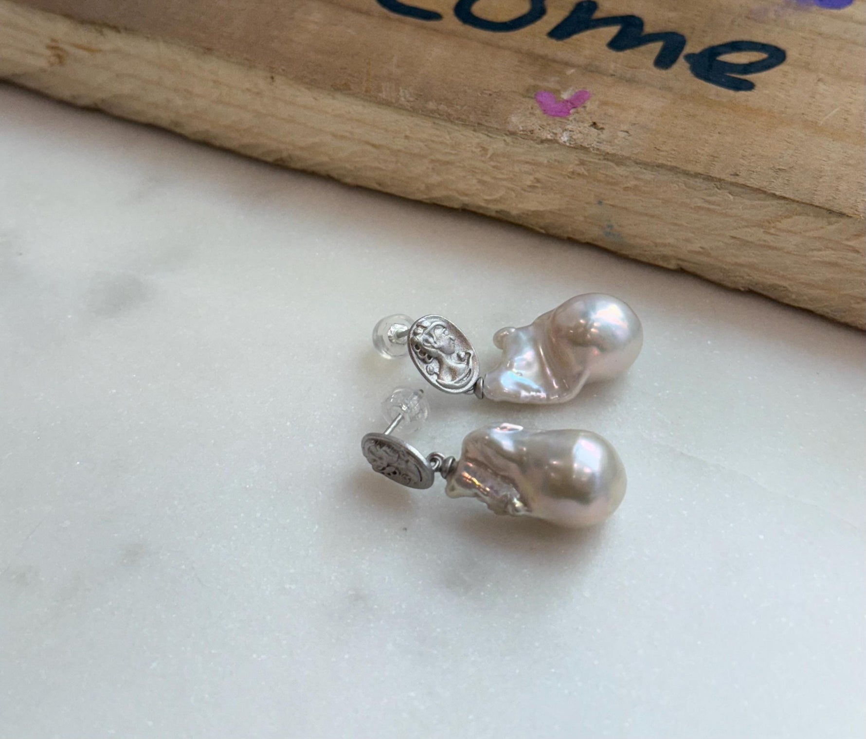 white iridescent baroque pearls s925 silver earrings for her  engagement