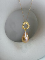 peach gold baroque pearl s925 silver pendant necklace set for her daily wear