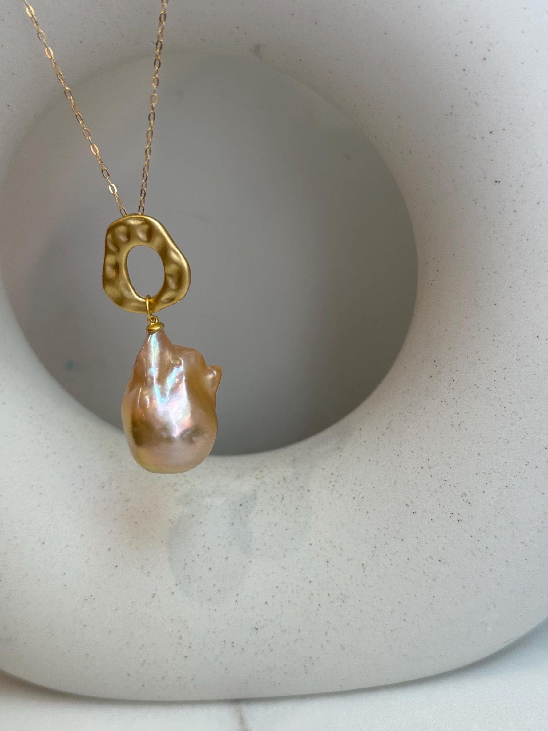 peach gold baroque pearl s925 silver pendant necklace set for her office wear