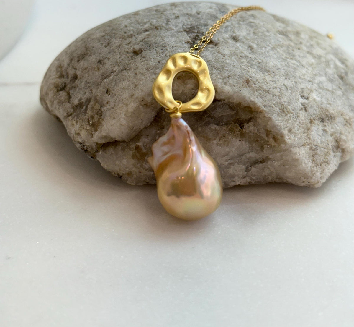 affordable peach gold baroque pearl s925 silver pendant necklace set for her