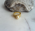 Akoya golden pearl s925 silver vintage ring for her anniversary