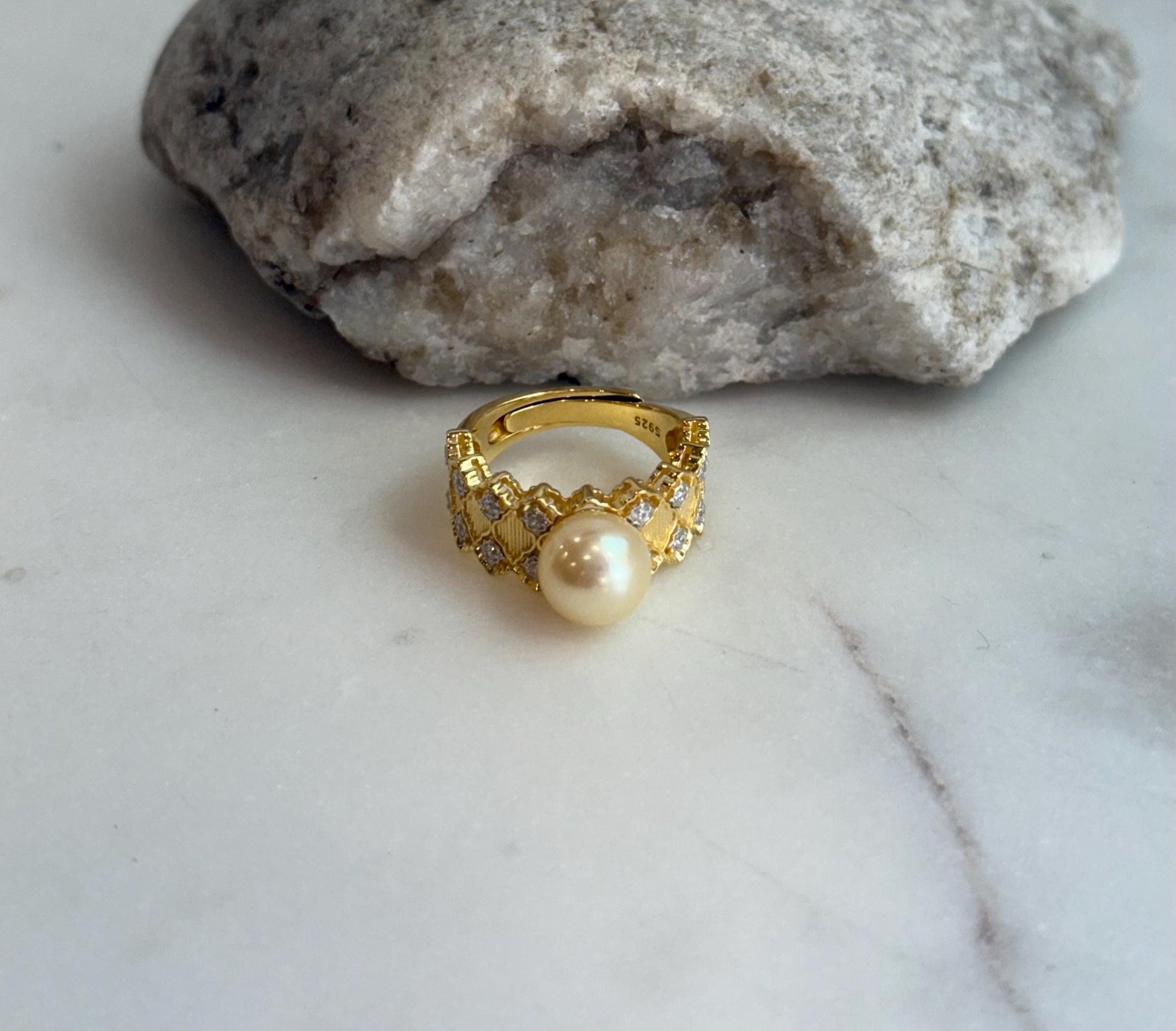 Akoya golden pearl s925 silver vintage ring for her anniversary