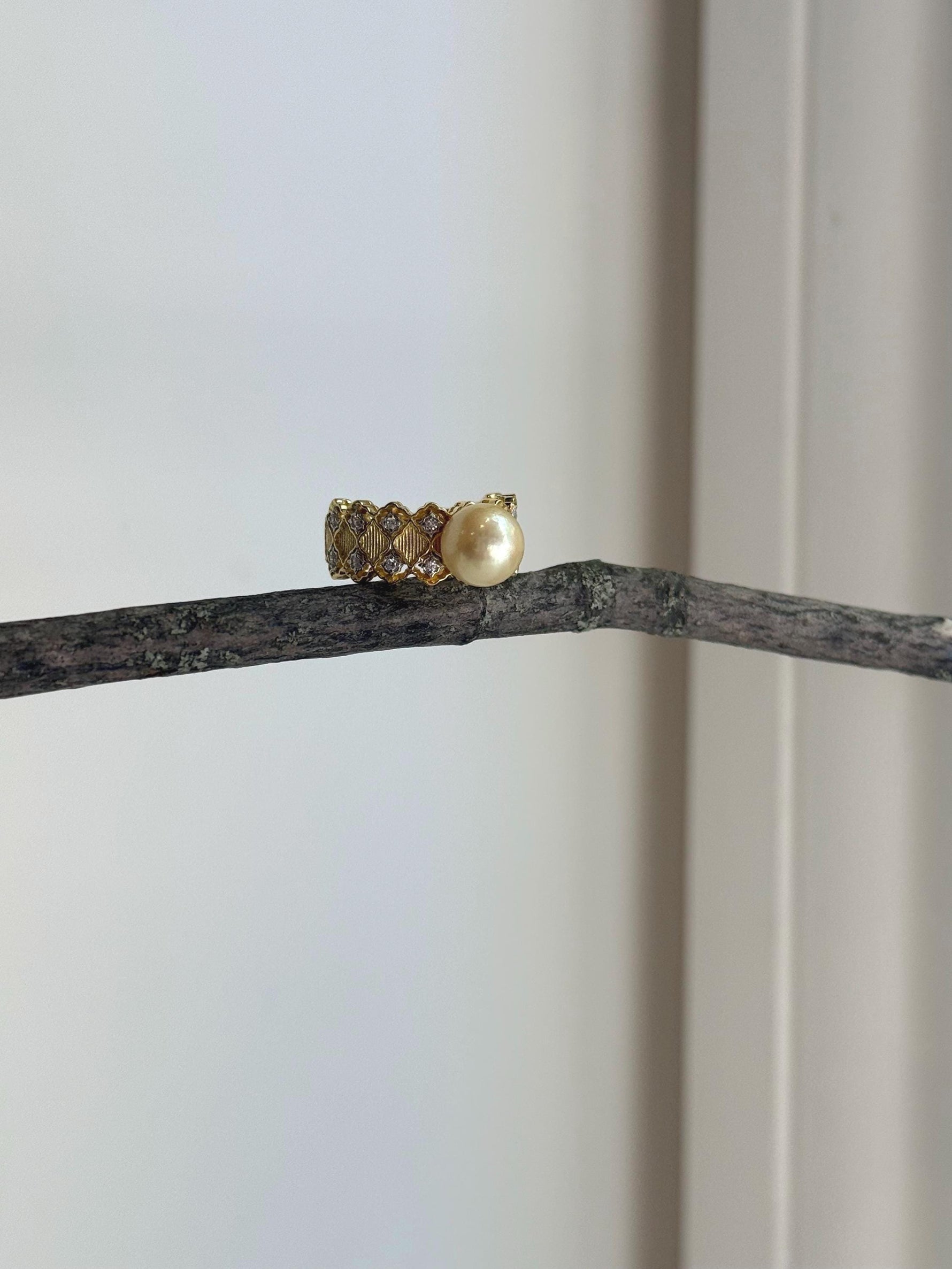 Akoya golden pearl s925 silver vintage ring for her birthday