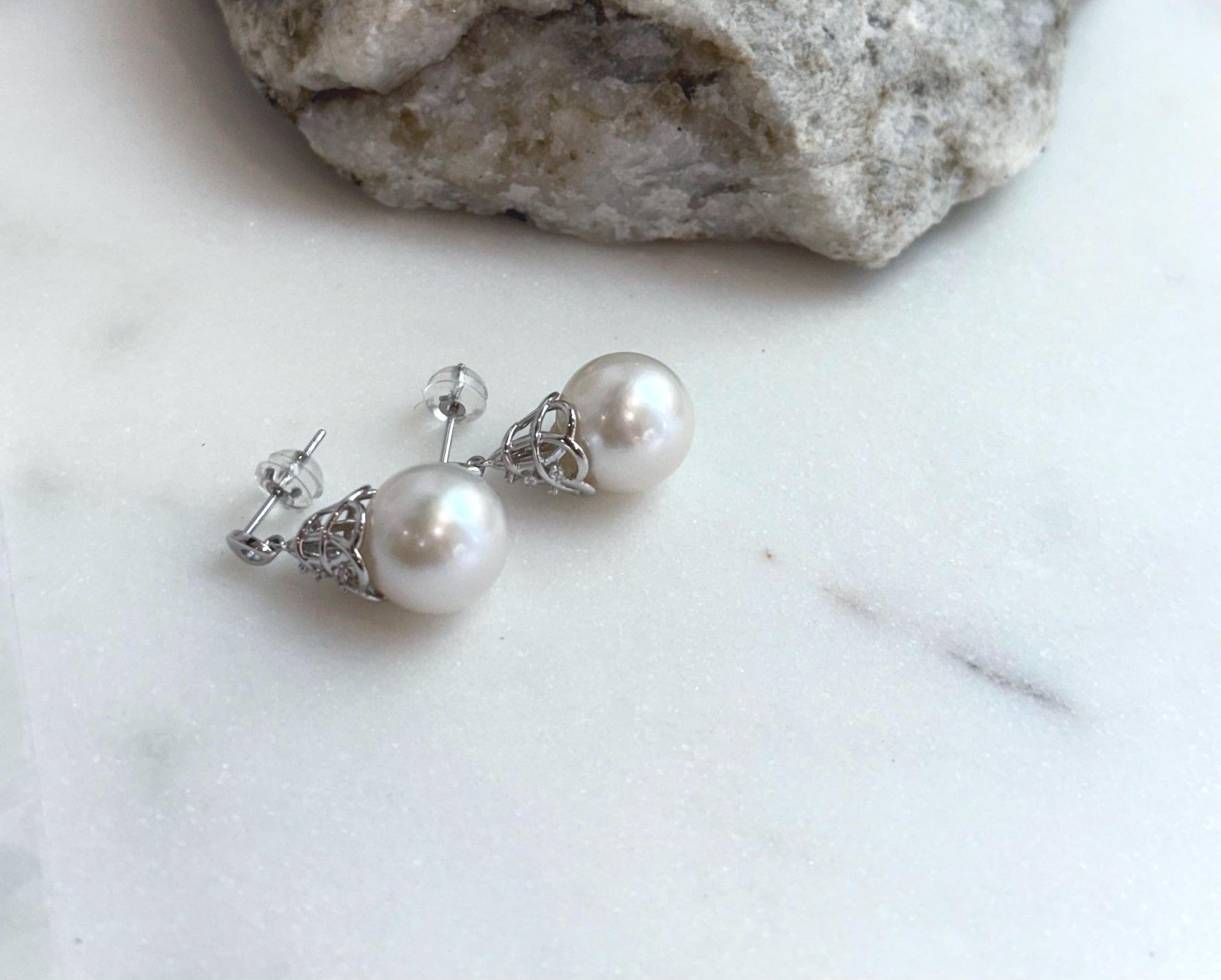 white Edison pearls s925 silver dangling earrings for her daily wear