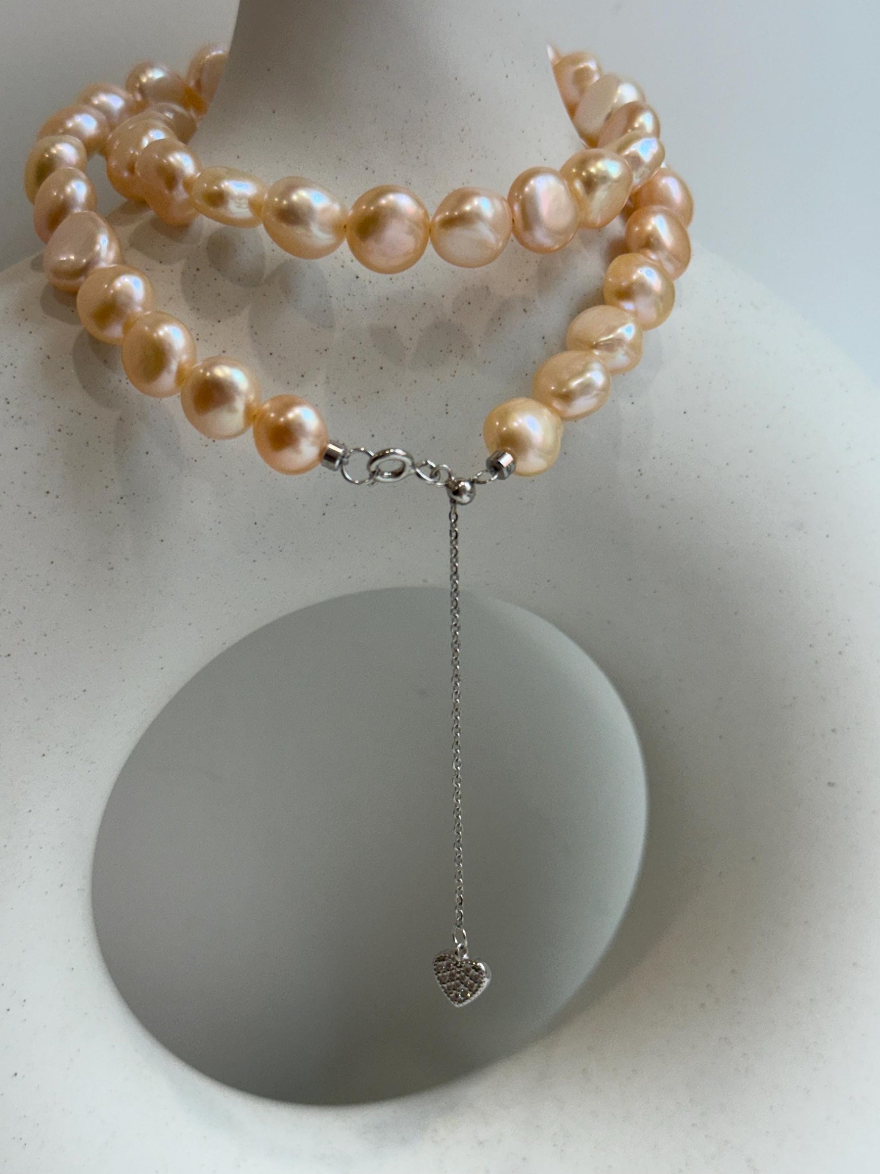 peach freshwater button stone pearls s925 silver necklace strand for her birthdays