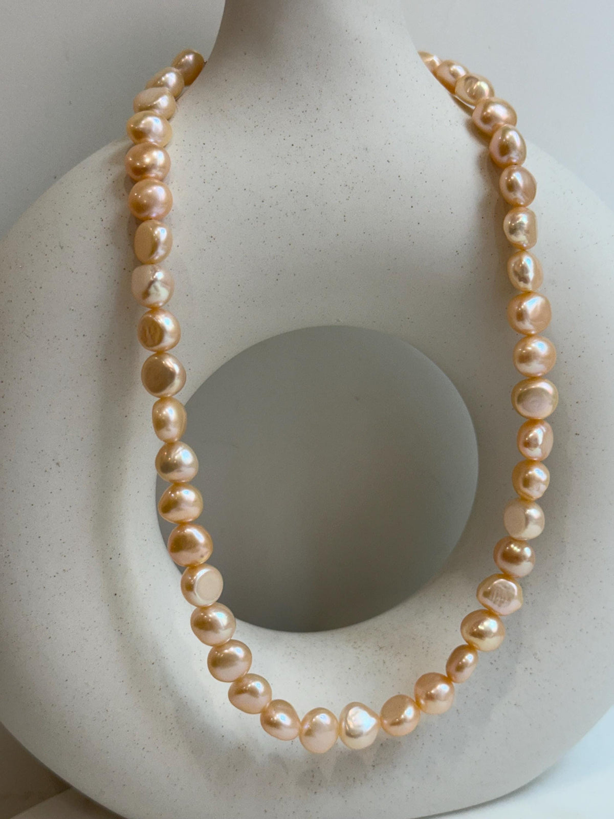 peach freshwater button stone pearls s925 silver necklace strand for her retirement