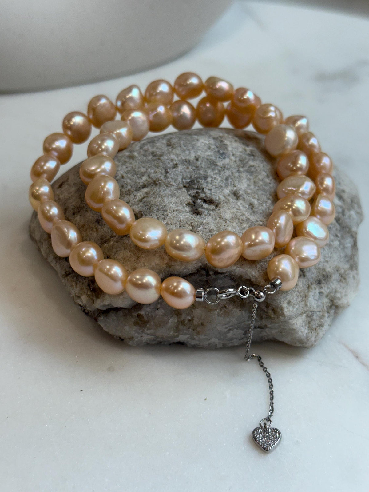 peach freshwater button stone pearls s925 silver necklace strand for her graduation