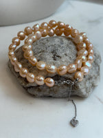 peach freshwater button stone pearls s925 silver necklace strand for her graduation