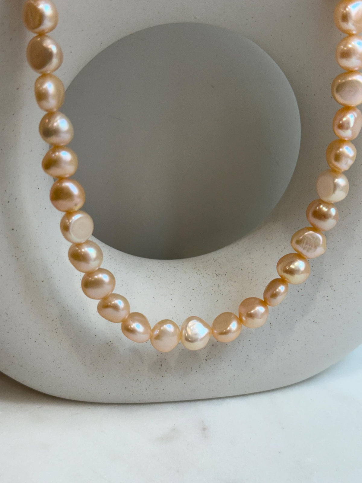 peach freshwater button stone pearls s925 silver necklace strand for her