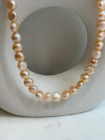peach freshwater button stone pearls s925 silver necklace strand for her
