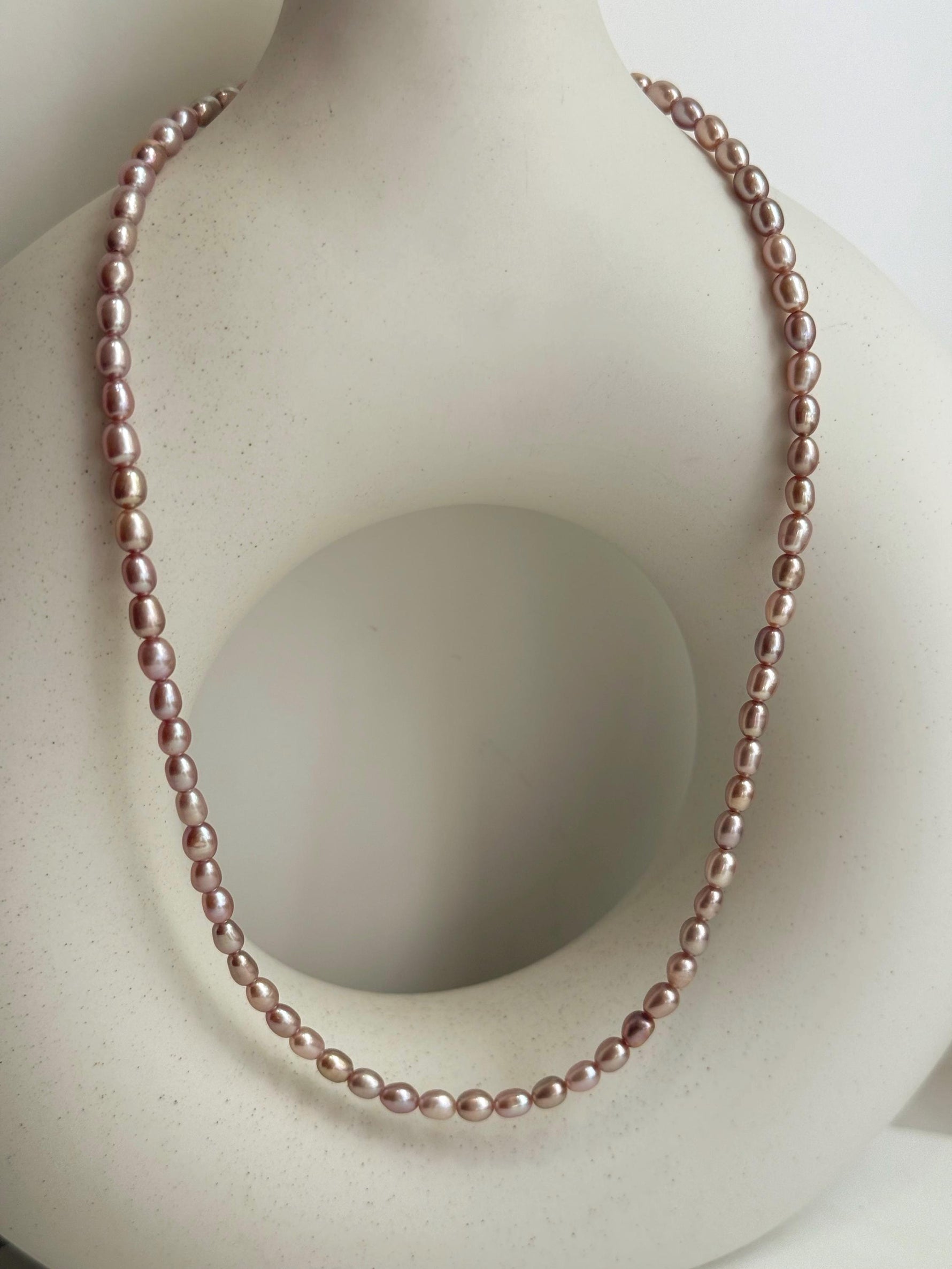 metallic pink rose pearls s925 silver necklace strand for her anniversary