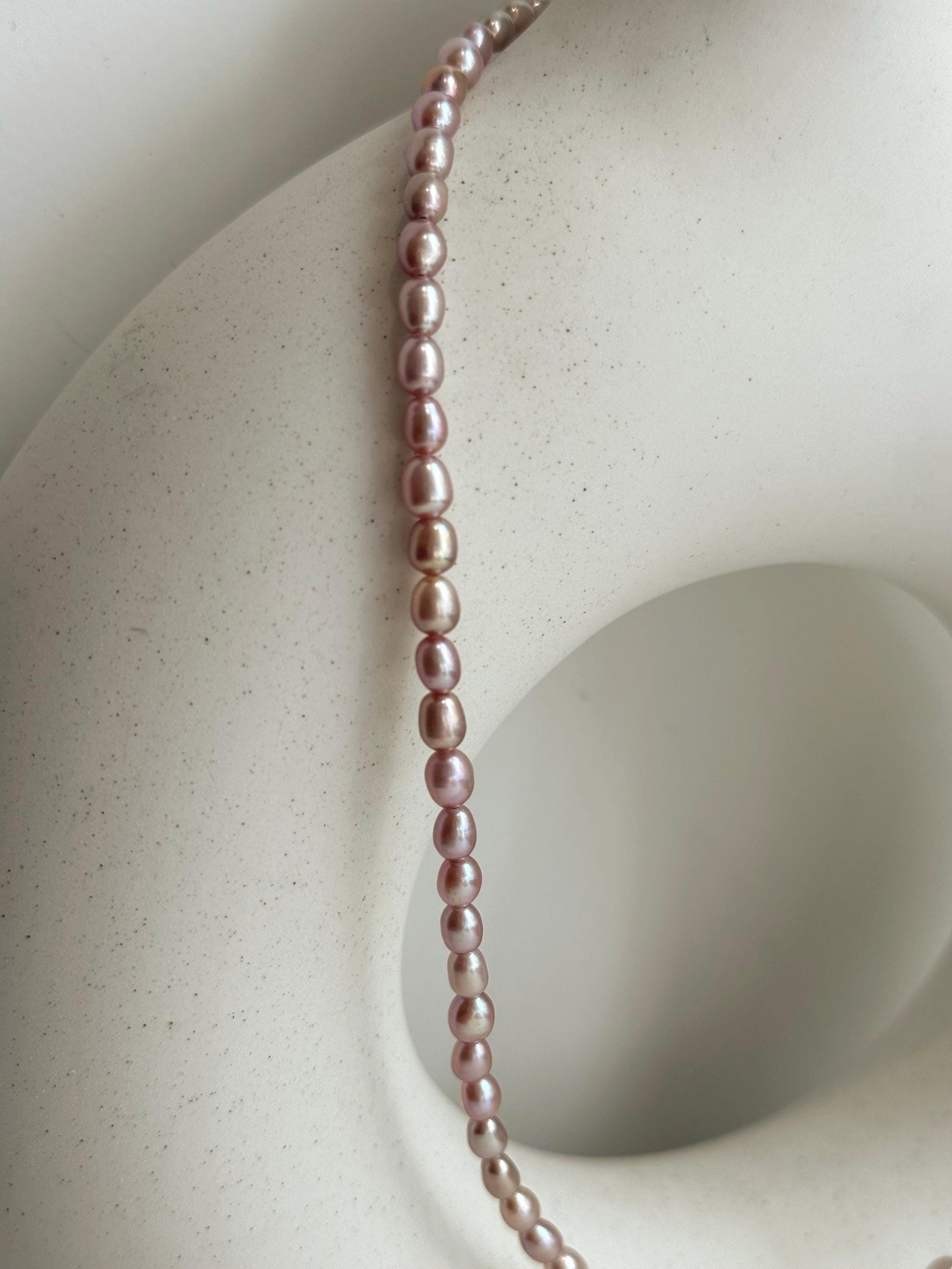 metallic pink rose pearls s925 silver necklace strand for her daily wear