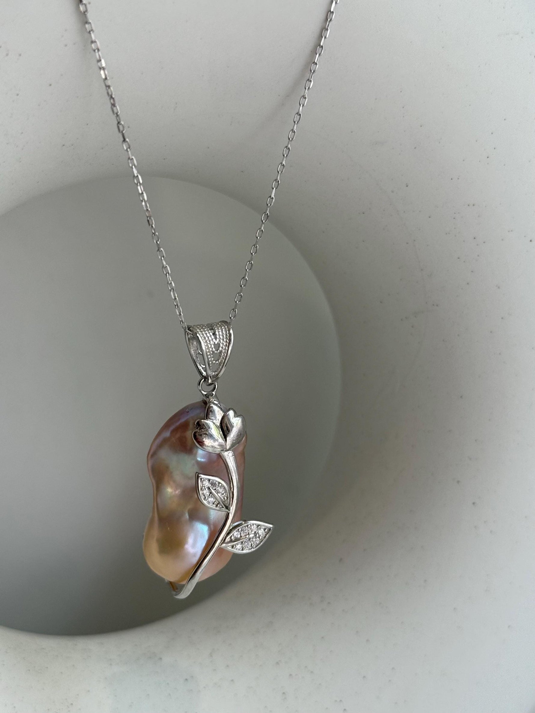 cheap freshwater rose lavender baroque pearl s925 floral pendant for her