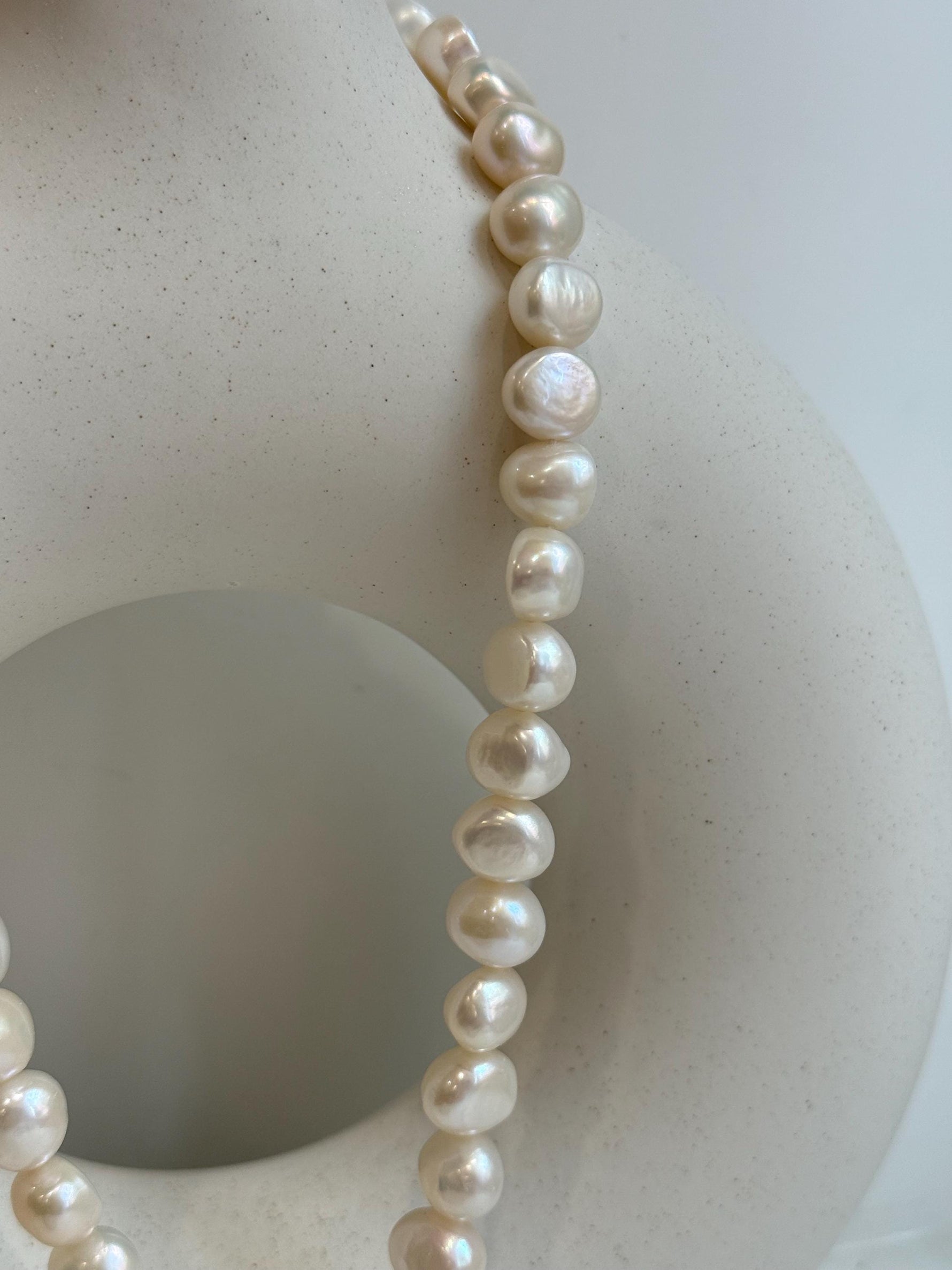 freshwater White button stone pearls s925 silver necklace strand for her
