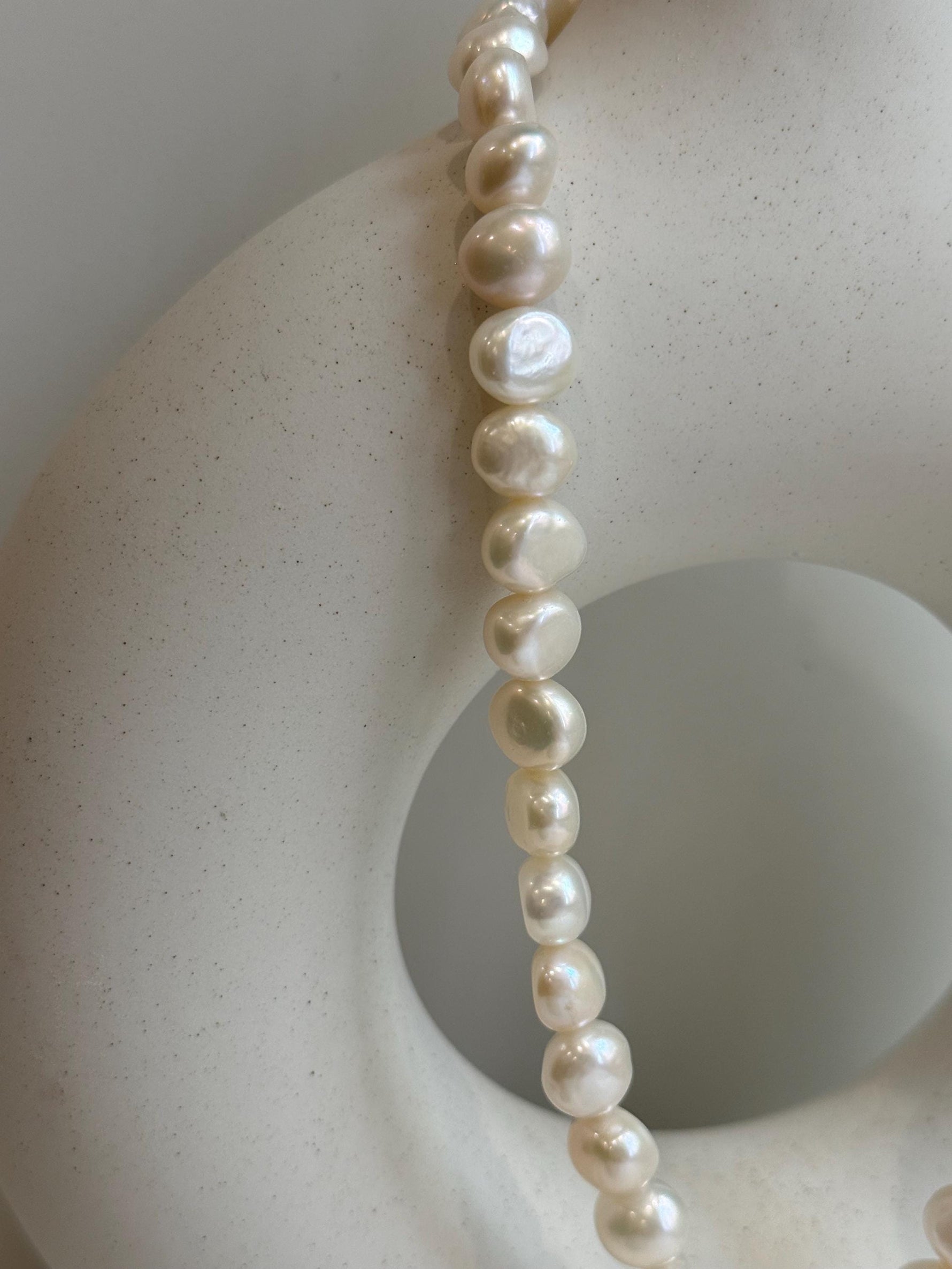 freshwater White button stone pearls s925 silver necklace strand for her birthday