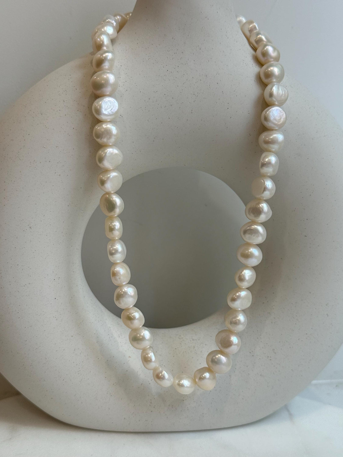 freshwater White button stone pearls s925 silver necklace strand for her engagement