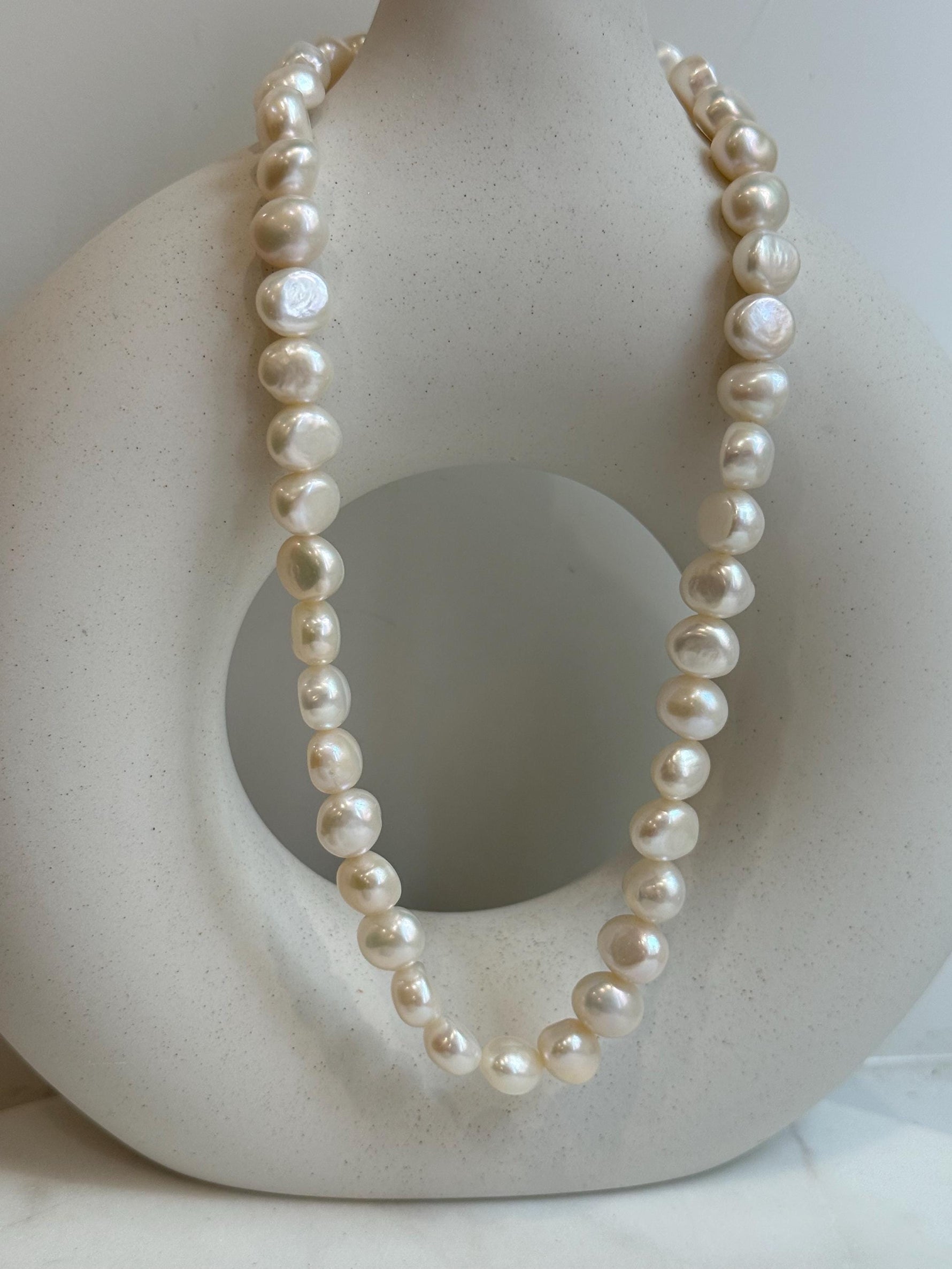 freshwater White button stone pearls s925 silver necklace strand for her engagement