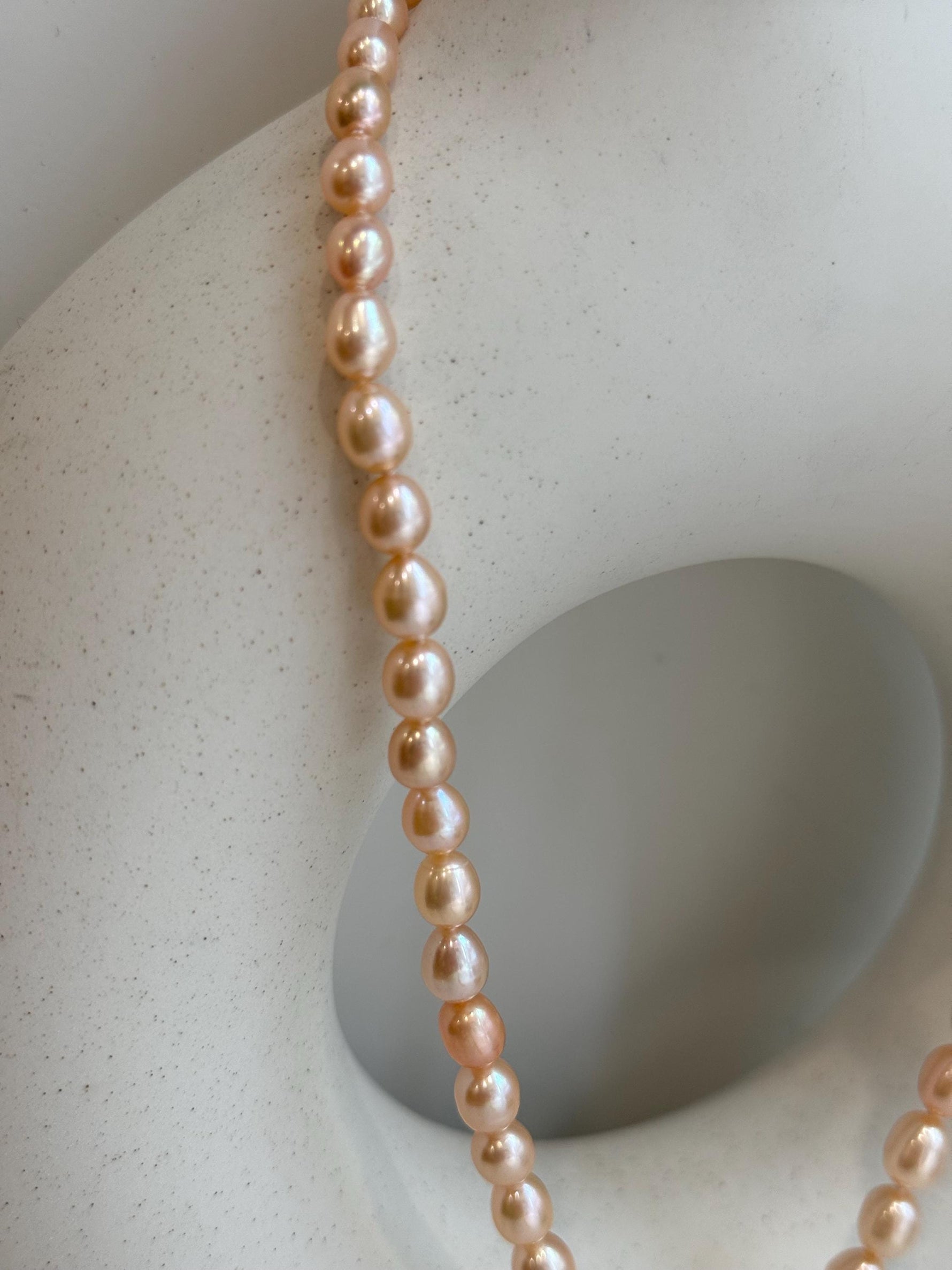 rare peach rice Keshi pearls s925 silver necklace strand for her office wear
