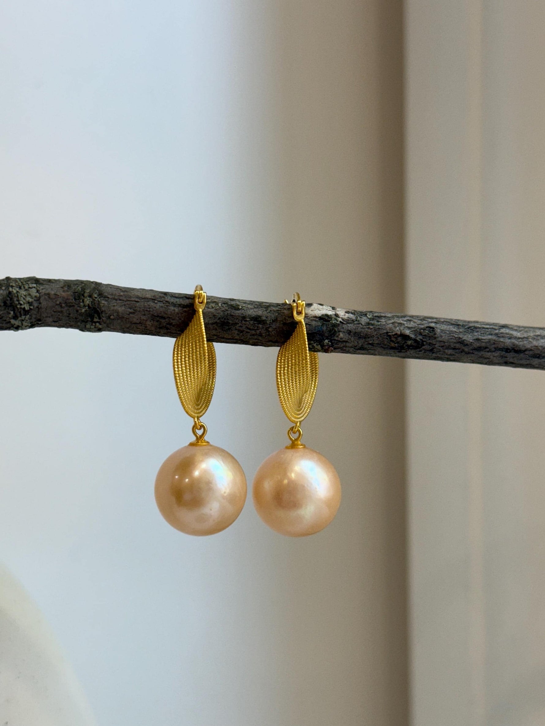 rare Freshwater huge peach pearls s925 silver earrings hoops for her