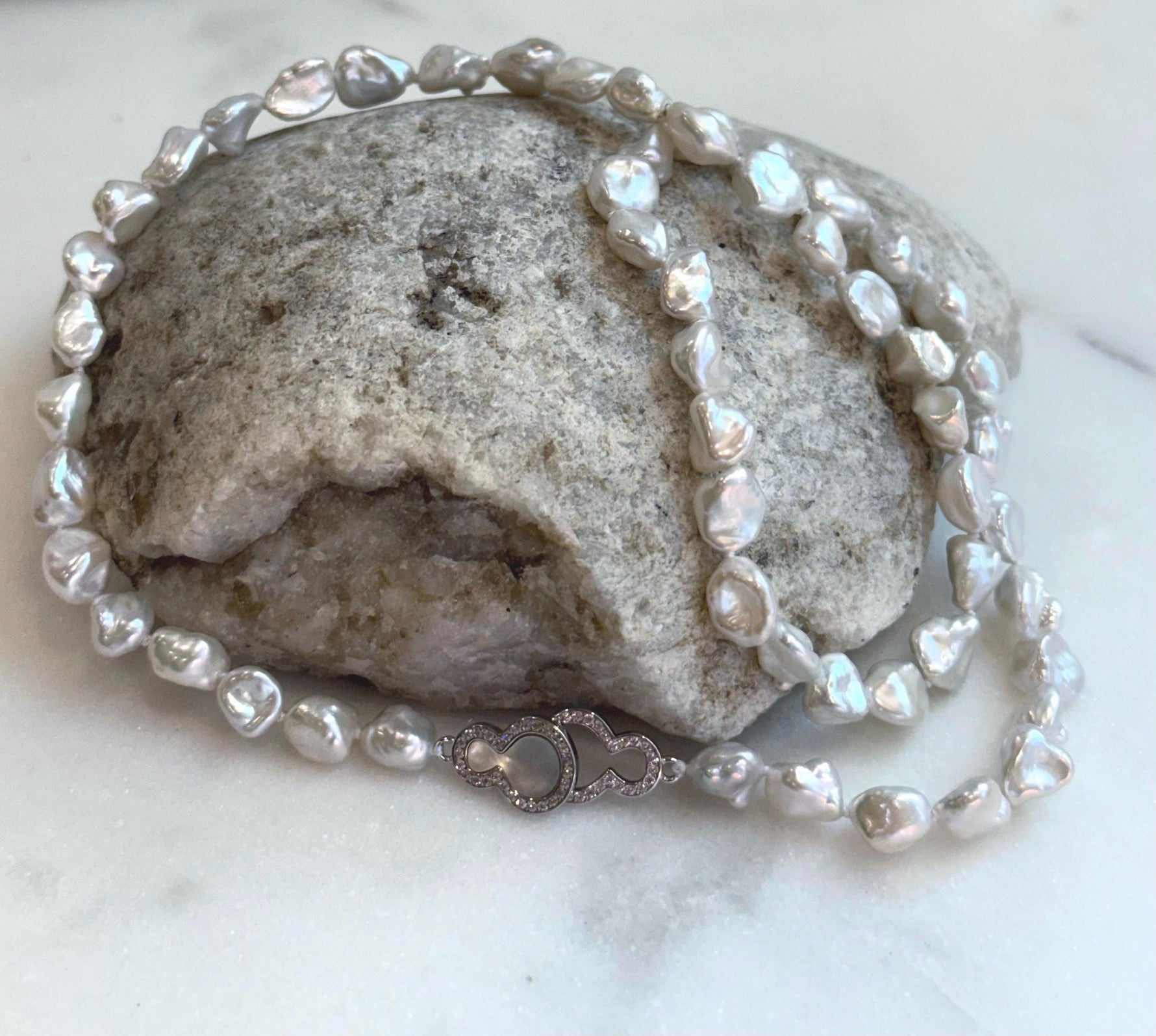 cheap freshwater white iridescent Keshi stone pearls s925 silver necklace strands for her