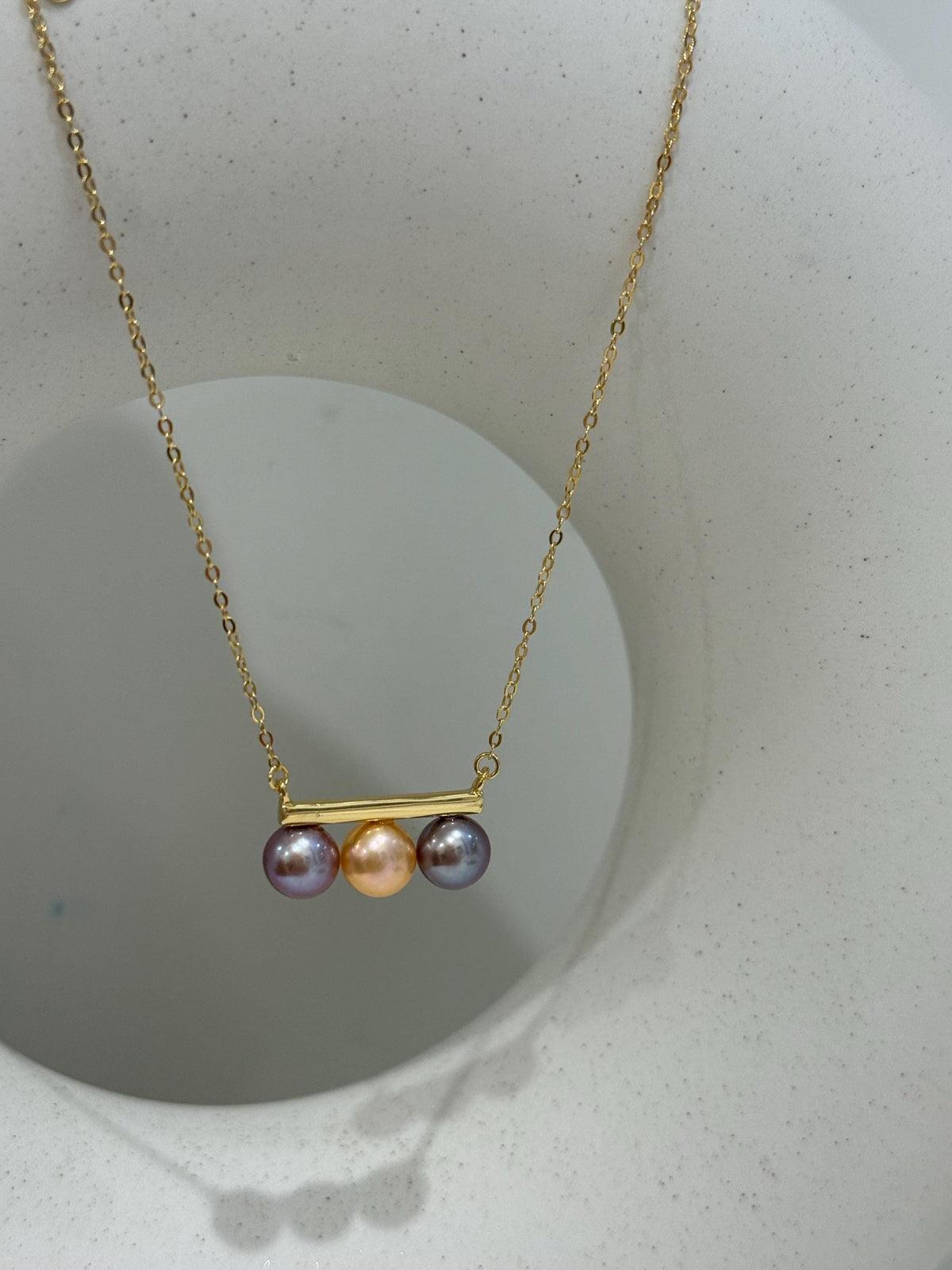 peach purple lavender tri  freshwater pearls s925 silver balancing pendant necklace set for her anniversary