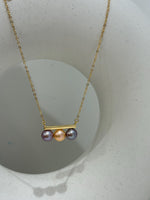 peach purple lavender tri  freshwater pearls s925 silver balancing pendant necklace set for her anniversary