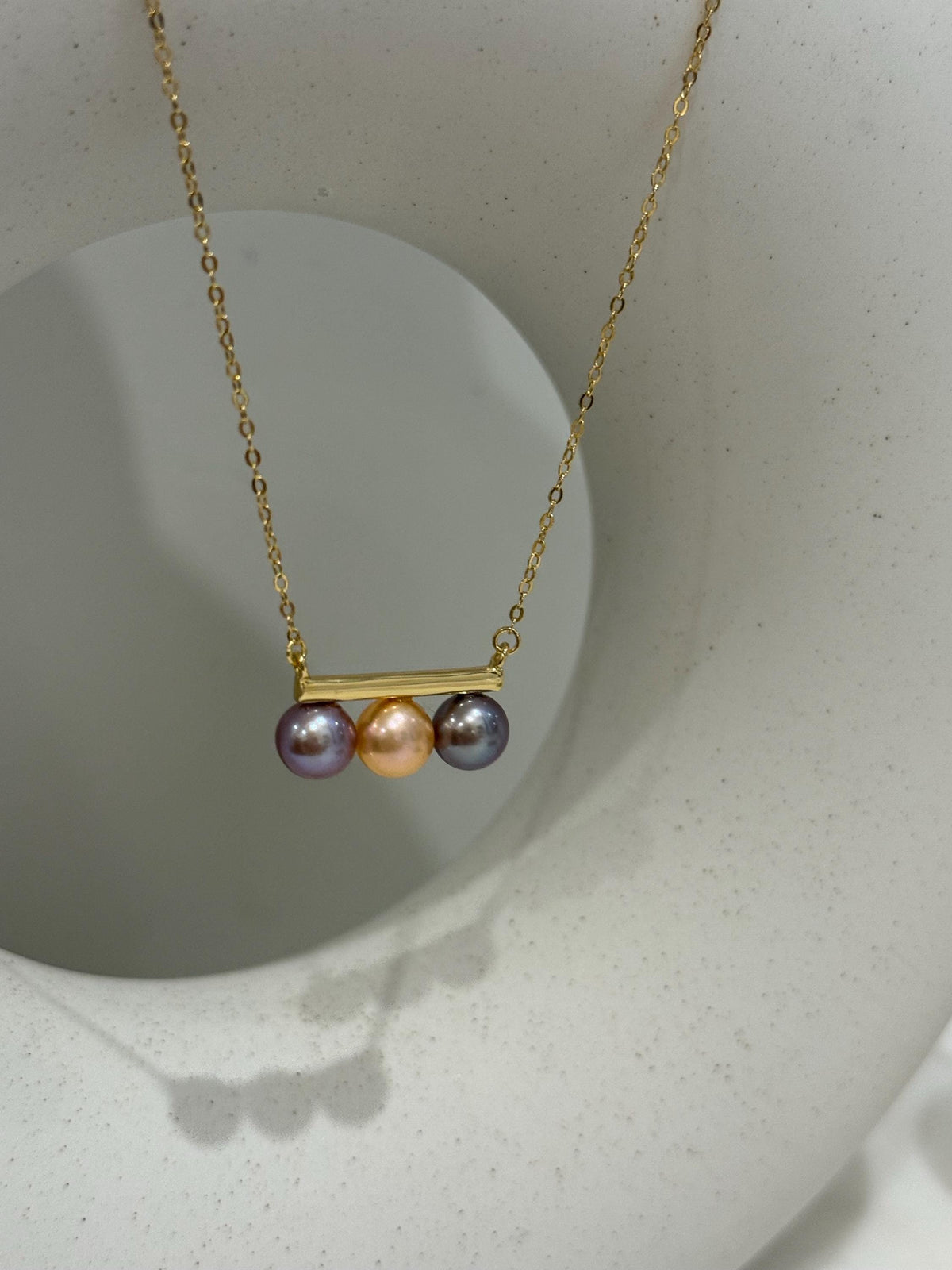 peach purple lavender tri  freshwater pearls s925 silver balancing pendant necklace set for her engagement