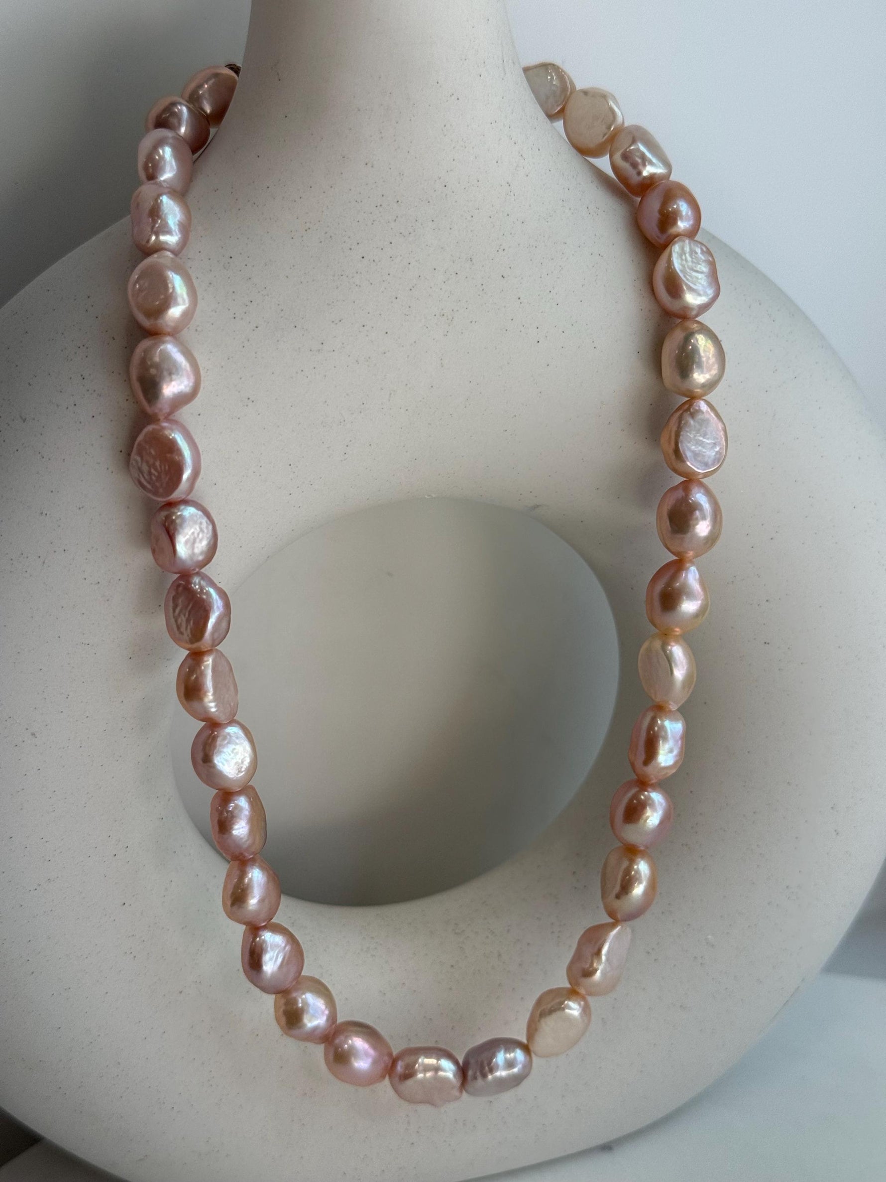 freshwater pink rose stone keshi round button pearls s925 silver necklace strand for her office wear