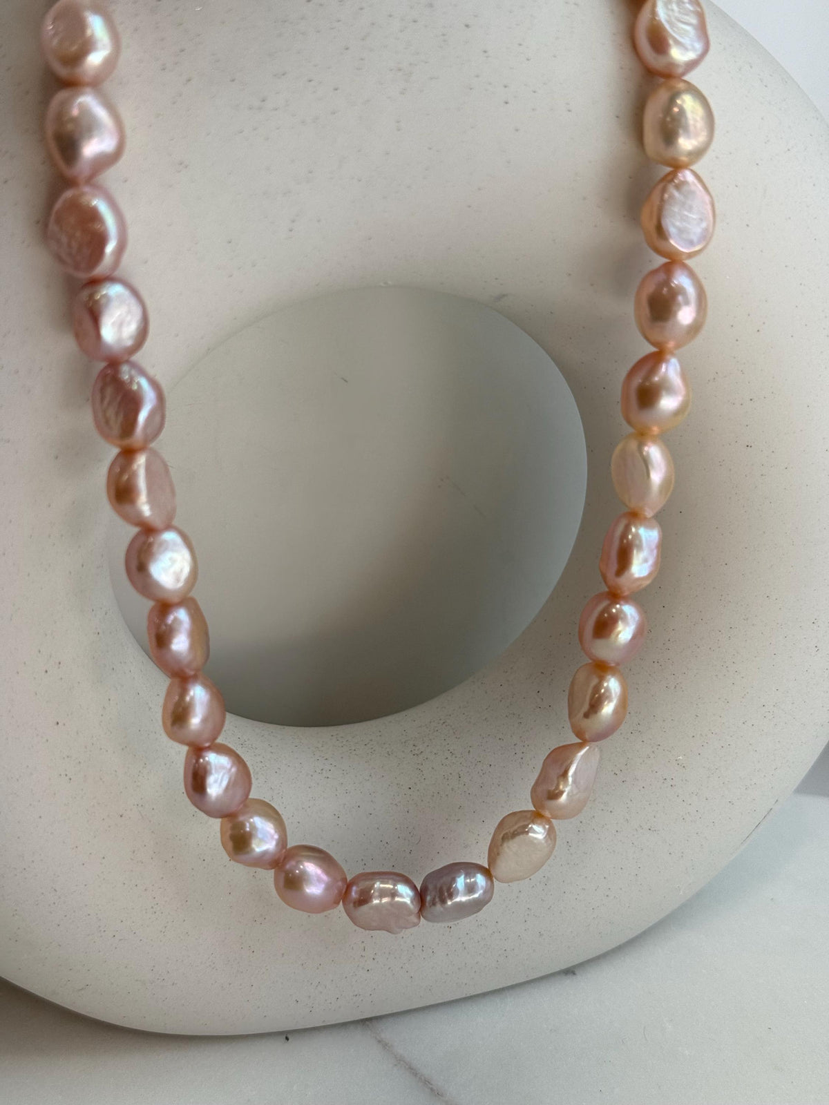 freshwater pink rose stone keshi round button pearls s925 silver necklace strand for her retirement