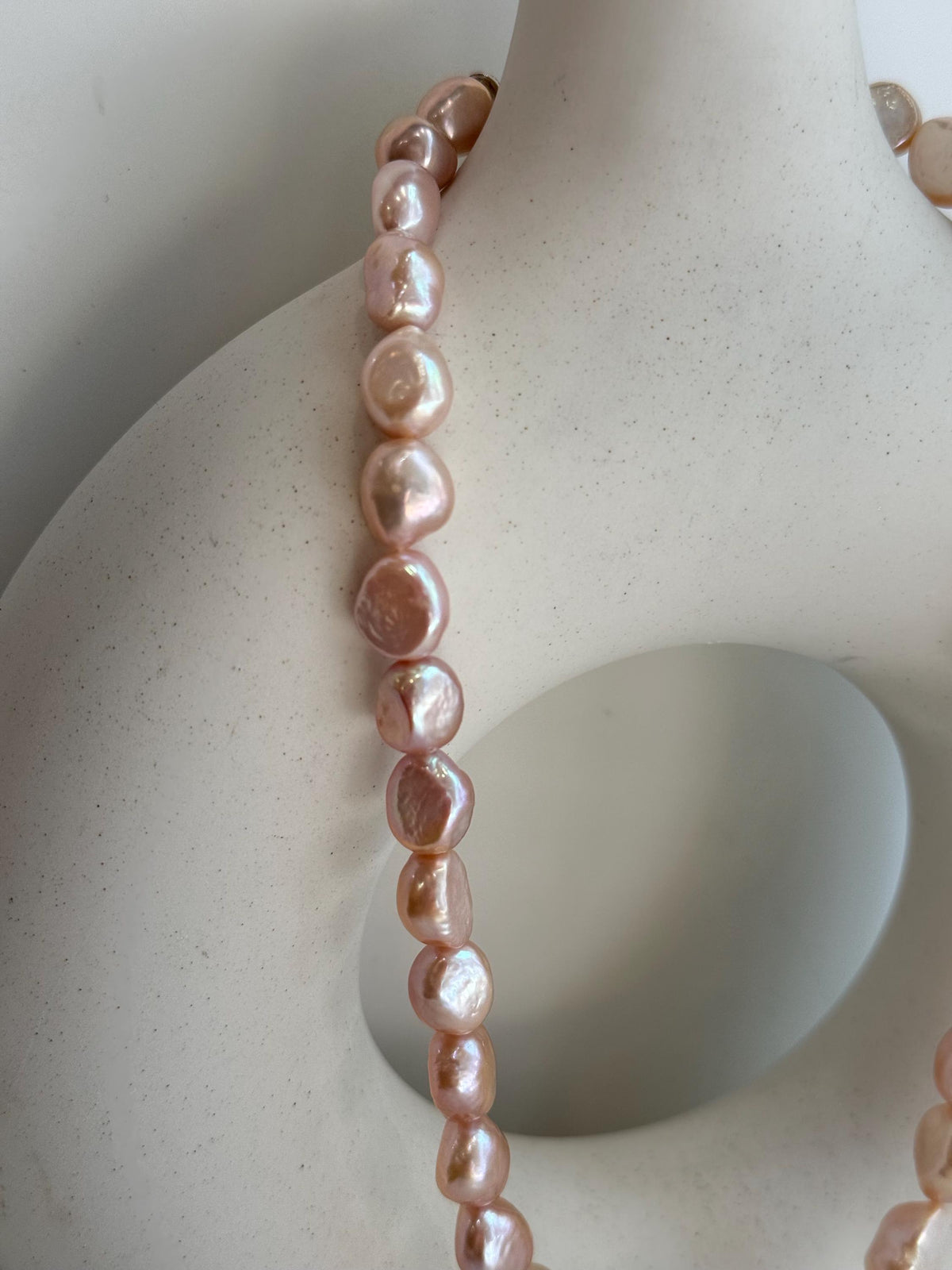 freshwater pink rose stone keshi round button pearls s925 silver necklace strand for her holiday gift
