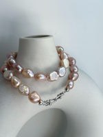 freshwater pink rose stone keshi round button pearls s925 silver necklace strand for her daily wear