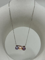 affordable tri pearls freshwater peach purple lavender pearls s925 silver balancing pendant necklace set for her