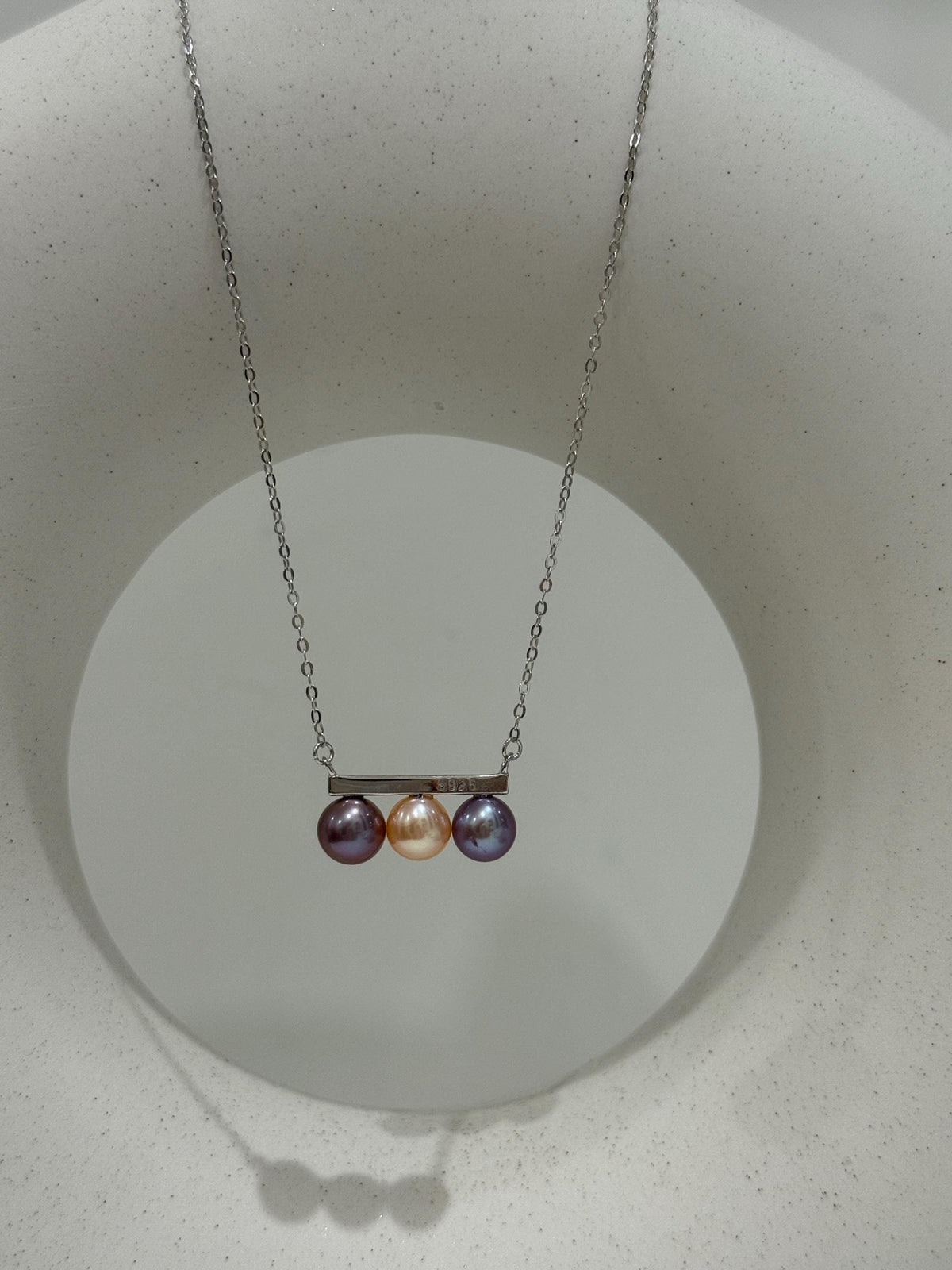 tri pearls freshwater peach purple lavender pearls s925 silver balancing pendant necklace set for her anniversary