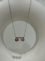 tri pearls freshwater peach purple lavender pearls s925 silver balancing pendant necklace set for her anniversary