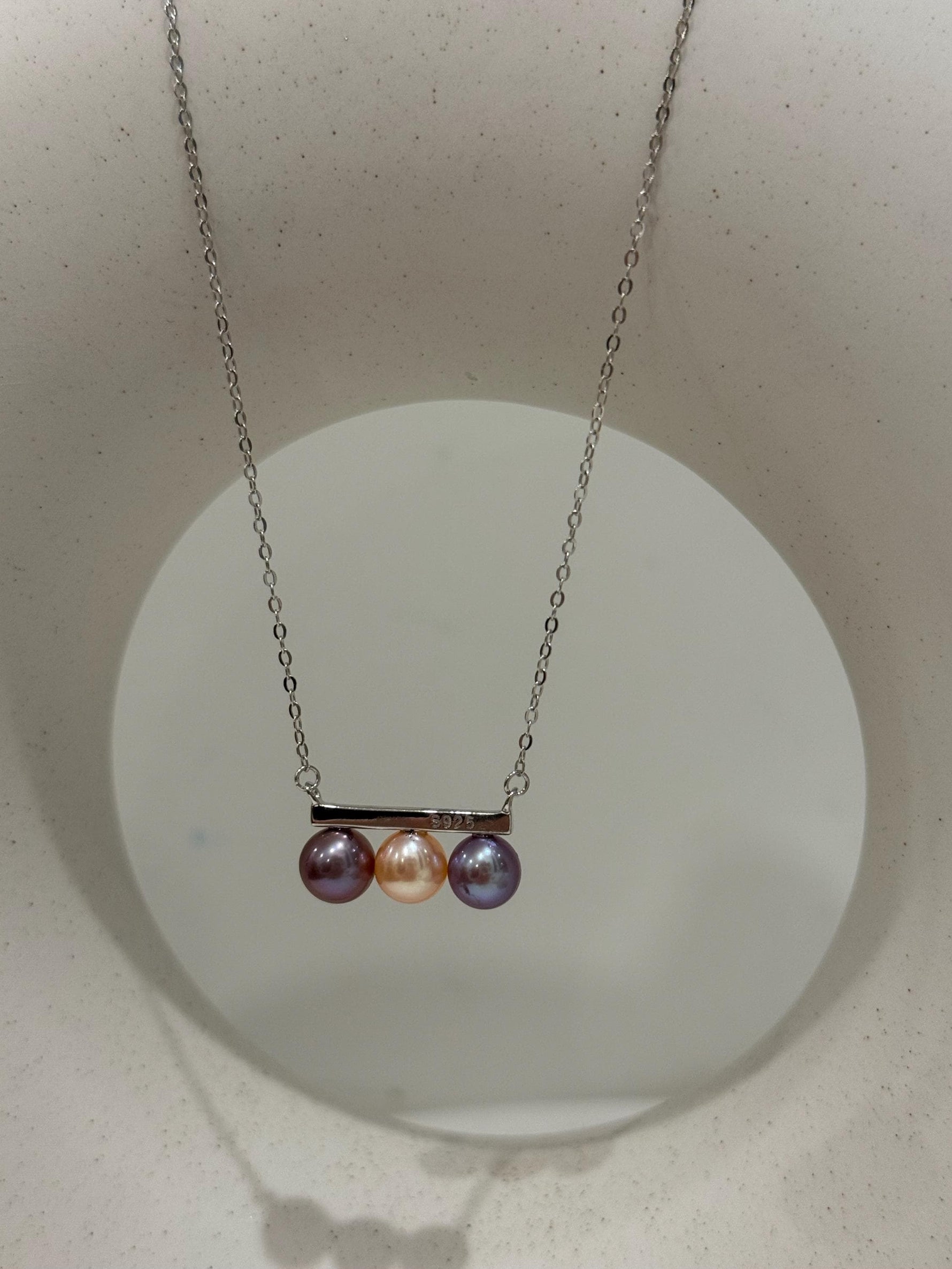 tri pearls freshwater peach purple lavender pearls s925 silver balancing pendant necklace set for her holiday gift