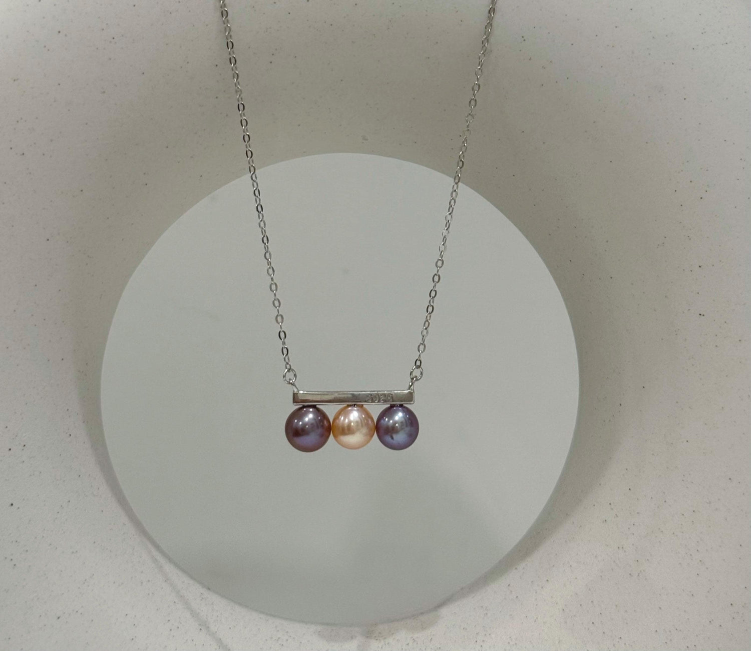 tri pearls freshwater peach purple lavender pearls s925 silver balancing pendant necklace set for her