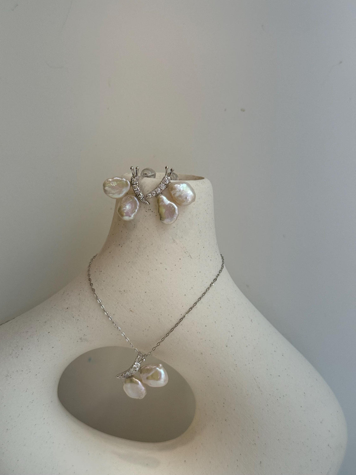 affordable white iridescent petal Keshi pearls s925 silver butterfly earrings necklace pendant set for her