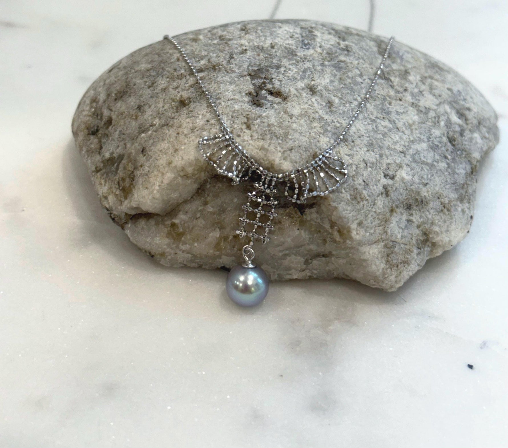 blue silver Akoya ocean Pearl s925 silver lace necklace set for her wedding gift