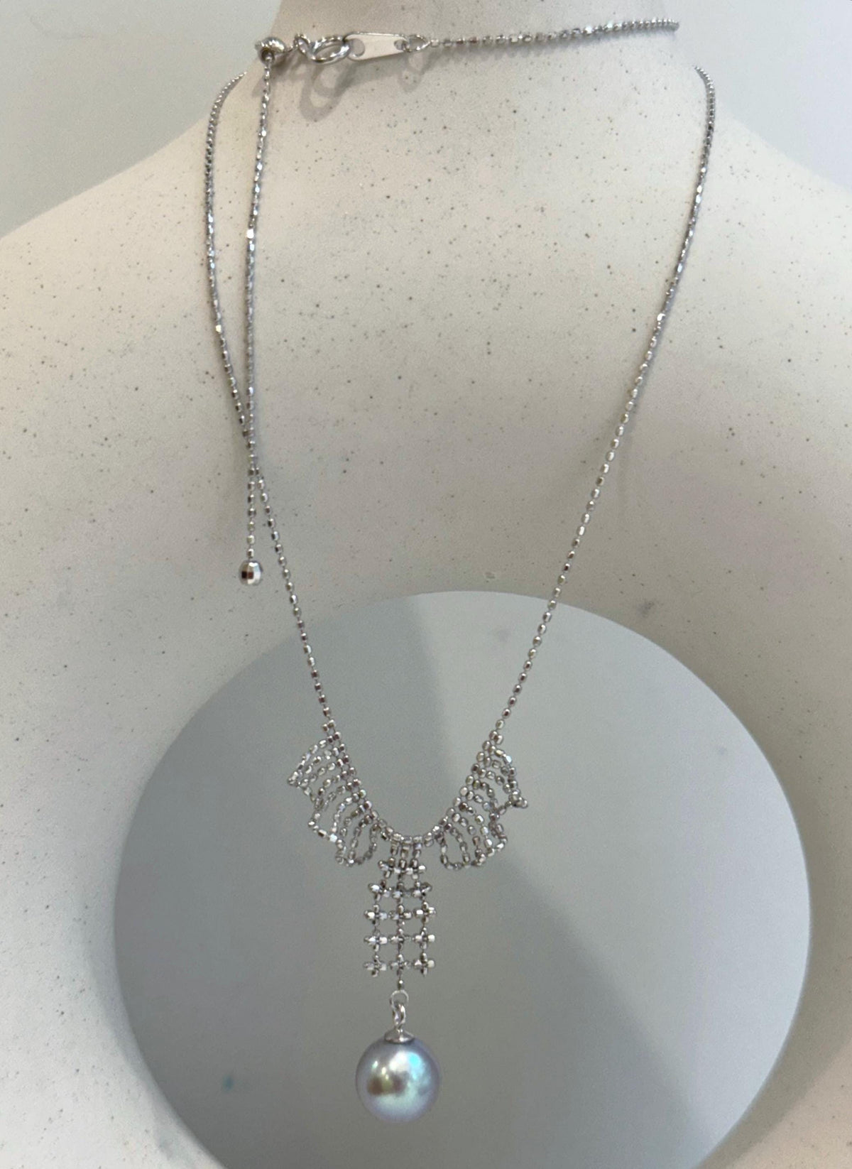 blue silver Akoya ocean Pearl s925 silver lace necklace set for her birthday