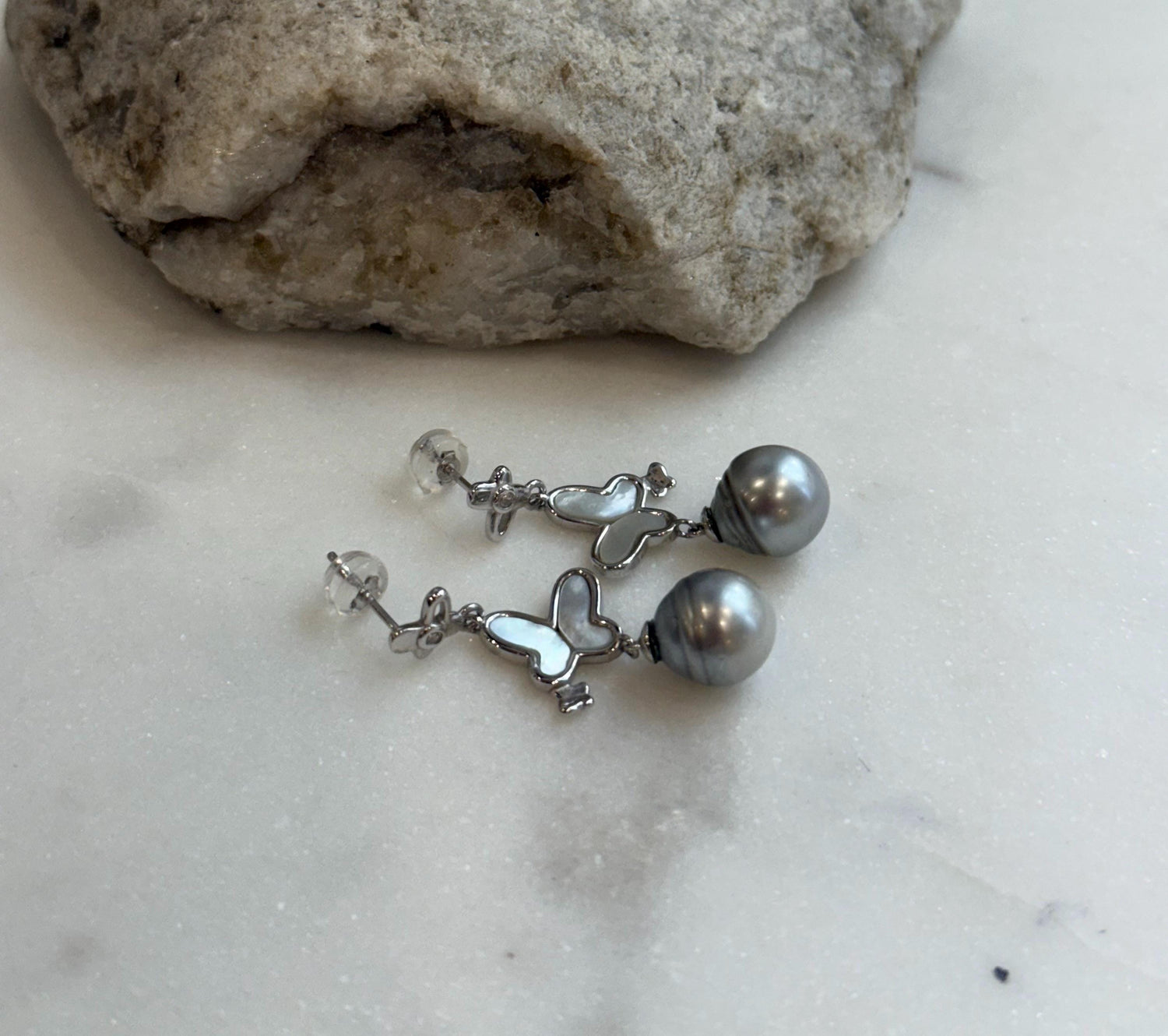 Tahitian silver pearls s925 silver butterfly earrings chandeliers for her daily wear