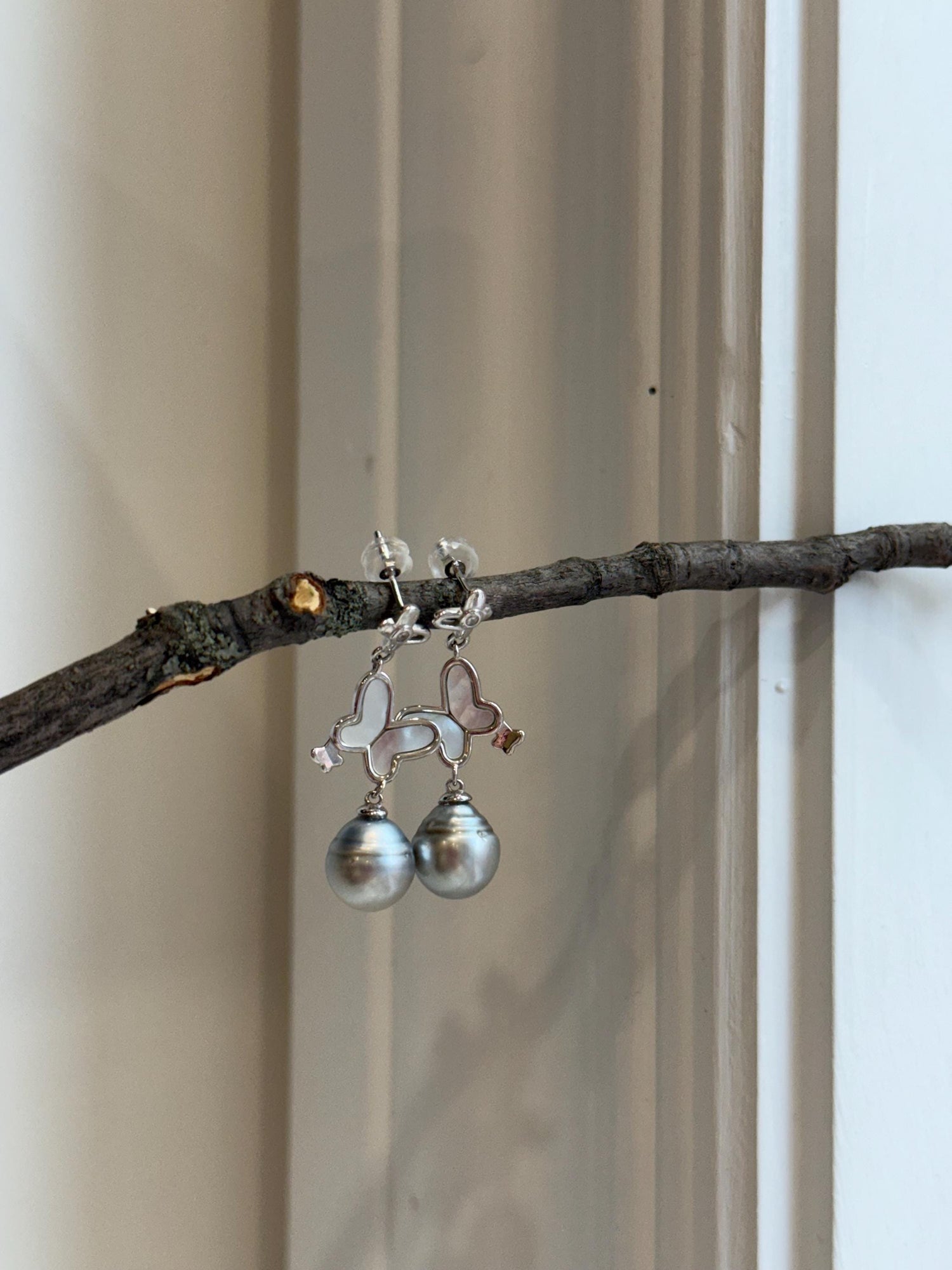 Tahitian silver pearls s925 silver butterfly earrings chandeliers for her